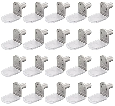 QUARKZMAN Regalstützstifte, 25 Stück 6mm (1/4) L-förmige Stützklammerstifte Regalstift mit Gummihülse für Möbelregale, Silberton