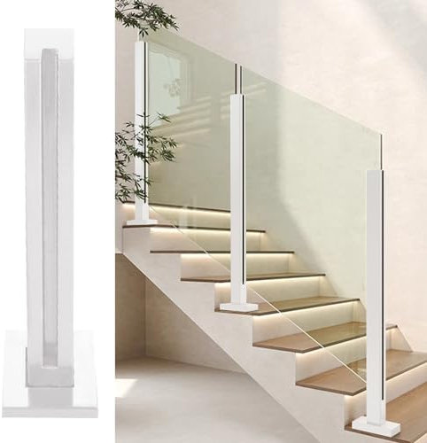 Ringhiera in Vetro Hardware Della Ringhiera in Vetro Bianco, Colonna Moderna Della Ringhiera Delle Scale Dell'interno, Montante per Balaustra in Vetro Metallo per Ville Loft Hotel, Viti Incluse ( Colo