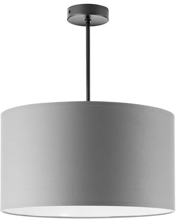 Miratic Lampada a Sospensione Corta con Sorgente Luminosa Sostituibile E27 max. 60W (non inclusa) Paralume in Tessuto (grigio)