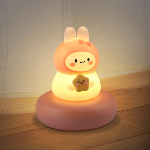 Annmore Veilleuse Enfant Rechargeable Cadeau Nouveau né Fille Chambre Lampe Chevet Lapin LED Liste de Naissance Bébé