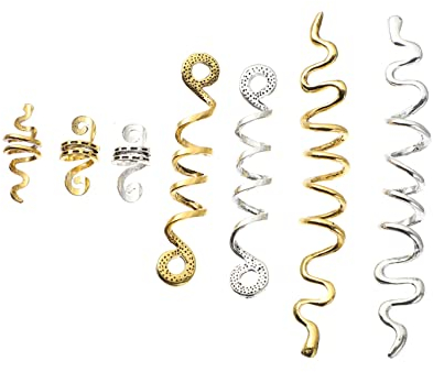 FRCOLOR 16pcs Dreadlocks Hair Spirals and Metal Braid Accessories Set Gold and Silver Hair Beads Snake-shaped Cuffs Ethnic Style for Braided and Decoration