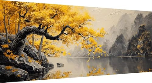 Qiaoqoo 5D Diamond Painting Landschaft, DIY Diamant Painting Bilder See, Diamand Painting Erwachsene Groß xxl, Kinder Diamant kunst Set mit Diamond Painting Zubehör, Home Wand Décor 100x40cm