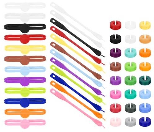 sourcing map 48Pcs Wine Glass Markers, Silicone Drink Marker Wine Glass Charm Markers Tags for Glasses Cup, Beer Bottle, Cocktail Glass, 24 Colors Labels Ring/Strip Tag/C Buckle