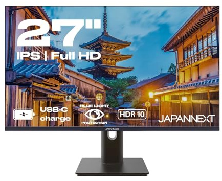 JapanNext PC-skärm | 27 tum | Full HD | IPS-panel | Ladda din dator via USB-C (65 W) | justerbar lutning | porträttläge | blått ljusfilter | G-Sync/FreeSync | JN-IPS27FHDR-C65W-HSP