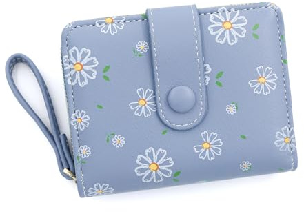 LZSXDWXY Damplånbok, mode söt tusensköna blommor tryck plånböcker med yttre dragkedja runt myntbörs dubbelvikt plånbok med kreditkortshållare ID-fönster, B-blå, En storlek, Samtida