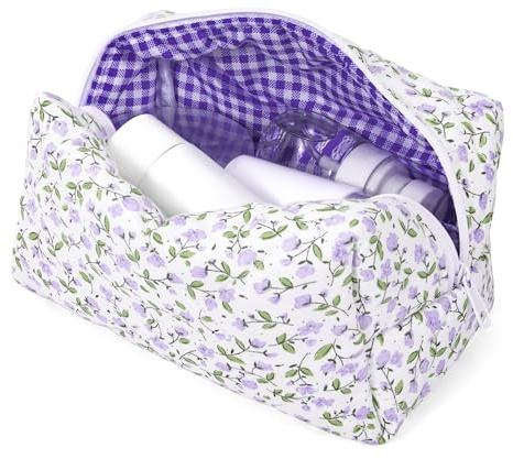 Heveer Bolsa de Cosméticos con Estampado Floral Neceser de Maquillaje de Viaje Bolsa de Maquillaje Portátil para Mujeres Niñas Morado
