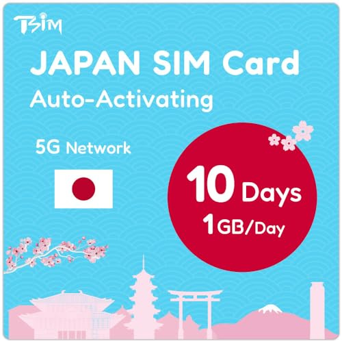 Japan SIM-Karte 10 Tage 1GB/Tag | Automatische Aktivierung | 5G-Netzwerk mit Tethering/Hotspot/Internetfreigabe