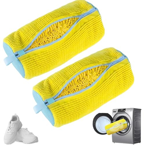 Schuhwaschbeutel Waschmaschine, 2 Stück Schuhbeutel Waschbeutel Schuhe, Laundry Shoe Bag, 360° Wiederverwendbar Reißverschluss Plüsch Schuhwaschbeutel für Turnschuhe,Tennisschuhe