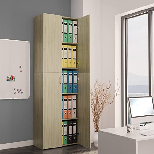 DYRJDJWIDHW werkstattschrank,spind,kleiderschrank schwarz,Büroschrank Sonoma-Eiche 60x32x190 cm HolzwerkstoffGeeignet für Arbeitszimmer, Wohnzimmer, Büro