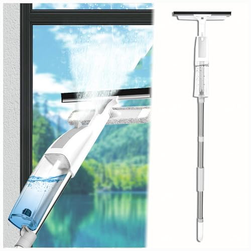 RYJYQYX 3 in 1 Sprüh Teleskopstange Fensterreinigung mit Verlängerungsstange, Waschbürste Mit Teleskopstiel mit 3 Mikrofasertüchern Sprühwischer für Fenster Dusche Auto