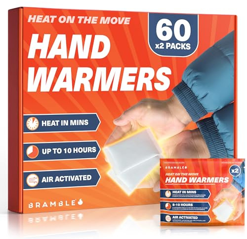 Bramble Hand Warmers Disposable - 60 Pack - Pocket Warmers for Hiking, Outdoor Activities, Skiing - 8 Hours of Heat