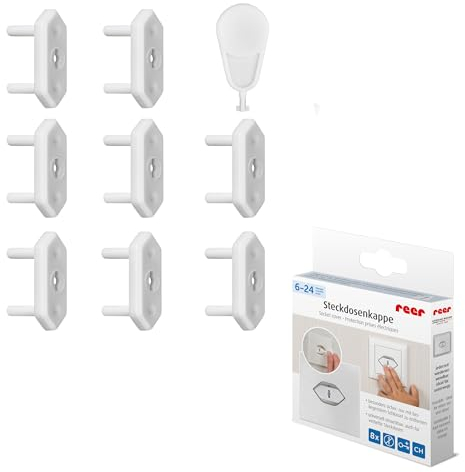 reer Lot de 8 cache-prises suisses - Sécurité enfant - Amovible uniquement avec clé - Utilisation universelle et réutilisable - Blanc