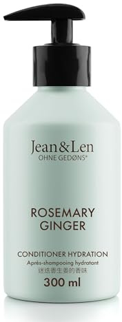 Jean & Len Conditioner Rosemary & Ginger, para cabello apagado y sin brillo, cuida en profundidad y mejora el peinado, acondicionador con aroma especiado, sin parabenos ni siliconas, 300 ml