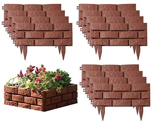 Lot de 12 bordures de jardin décoratives en brique pour l'aménagement paysager et les clôtures de plantes dans les cours