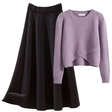 Damen-Strickset, große Größe, Rock, Strickpullover, wadenlanger Rock, locker, einfarbiges Set, Zweiteiliges Set 10, XXL