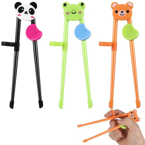 LLOUSSAK 3 Paare Niedliche Tiere Stäbchen Kinder,Anti Rutsch Essstäbchen Kinder,Stäbchen-Kinder-Hilfe,Stäbchen Essen Hilfe,Essstäbchen Hilfe(15.5cm)