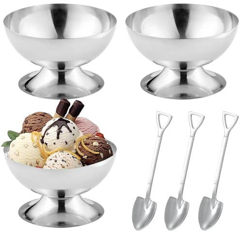 XineYuor 3PCS Copas de Helado de 300ml,Copa Helado Inox,Tazas de Helado para Postre,Copa Postre,Cuencos De Helado,Plato de Postre,Copas Helado Cristal,Cuencos de Postre,Ice Cream Bowls