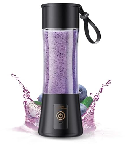 Portable Blender, 2000mAh USB Rechargeable, Mini Blender 380ml, 6 Blades, Small Personal Blender for Smoothies,Travel, Home, Office, Black