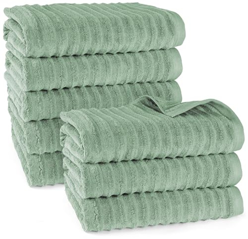 Pure Label Badetuch - 8er-Pack 70x140cm aus 100% Baumwolle - saugstark, schnelltrockend & weich - Duschtücher mit Anhängeschlaufe - Oeko-TEX Zertifiziert - Salbeigrün