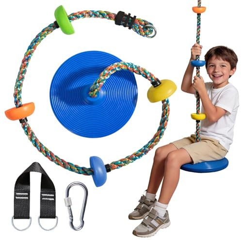 Vdealen Columpio de Cuerda, Columpio de Exterior para niños con Asiento Tipo Frisbee, Ideal para el jardín y el Patio, para Adultos y niños, 1,9 Metros de Largo.