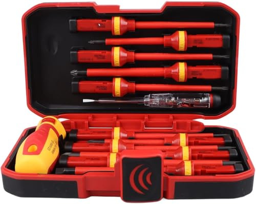 13pcs Insulated Magnetic Screwdriver 1000V VDE Certified Tool Kit with Interchangeable Bits & Safety Case for Repair & Maintenance for DIY & Professional Use