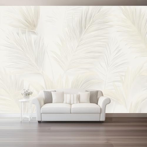 Papier Peint Panoramique 200 X 140 Cm Papier Peint Intissé Décoration Murale Texture Des Feuilles De Palmier Tropicalesmural Décoration Pour Chambre Salon Chambre D'Enfantsblanc Beige