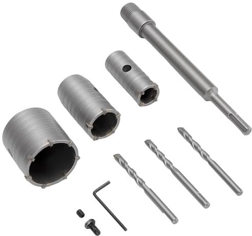 HEIYUET 3-tlg. SDS Plus Bohrkrone-Set, 30mm 40mm 60mm, inkl. Adapter (220 mm Gesamtlänge) für präzise Bohren in Mauerwerk und Beton