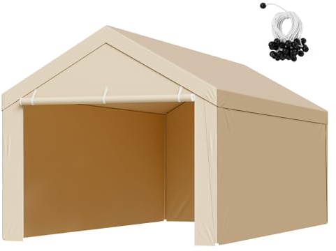 VEVOR Carport Replacement Canopy Cover, 10 x 20 ft Potable Garage Tent Top Tarp with Sidewalls, UV-Resistant & Waterproof, Heavy Duty Car Shelter Tarp with Ball Buggees, Beige, Frame Not Included