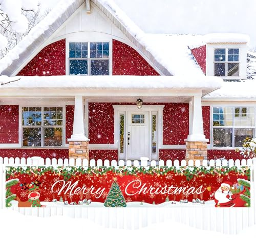 Frohe Weihnachten-Banner, 300x50cm Großes Weihnachtsbanner Roter Weihnachtsmann Rentier-Hintergrund für Weihnachten Winterferien Party Hofschild Außenzaun-Dekoration