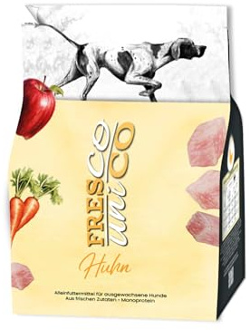 FRESCO Dog Unico Huhn 2,5kg | Hundefutter trocken ohne Weizen | Extra hoher Frisch-Fleischanteil 66% & Gemüse | Adult Trockenfutter für Hunde sensitiv | Mono-Protein & hohe Verträglichkeit