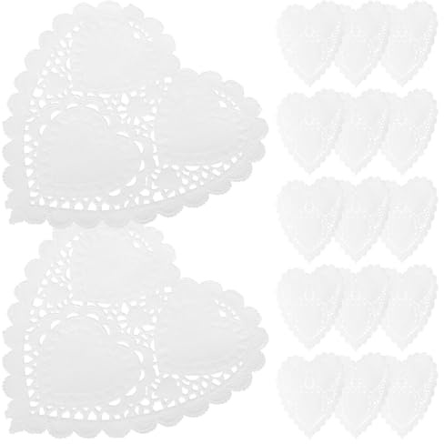 MOTHNUR 300Pcs 4-Inch Heart-Shaped Paper Doilies for Food Decoration, Cake and Dessert Paper Doilies, Disposable Dollies for Plates and Tables, Baking and Party Use