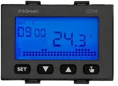 4GREEN CC 14A – Cronotermostato da Incasso 503 (3 Moduli), Programmazione Settimanale, Termostato Digitale con Alimentazione 230V, Frontalini Bianco e Grigio Antracite