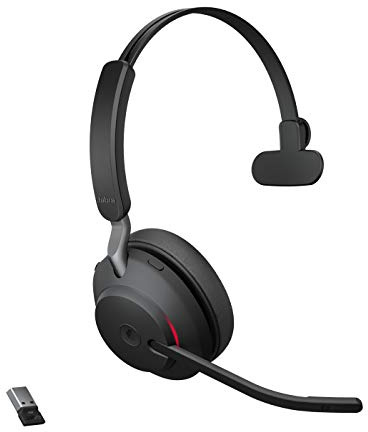 Jabra Evolve2 65 Bluetooth Wireless Headset with Mic for Calls and Music, Single-Ear Headphones with USB-A Adapter, Up to 37 Hours Battery, Works with Microsoft Teams, Black