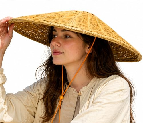 Handgefertigter Bambus-Kasa-Hut, gewebt, konisch, Sonnenhut für Gartenarbeit, Outdoor, oder Samurai, Ronin, Cosplay, leicht, traditionell, Natürlich, Einheitsgröße