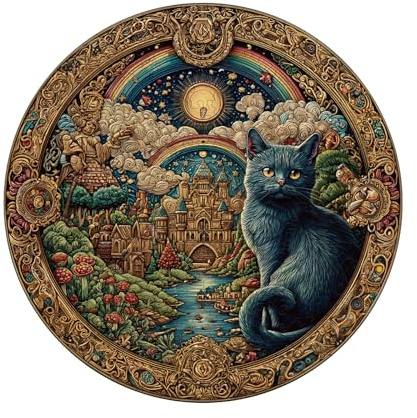 WOODBESTS Holzpuzzle Erwachsene, Geheimnisvolle Katze Holzpuzzle, Unregelmäßige Einzigartige Puzzle, Weihnachten und Geburtstag Geschenke für Puzzle-Liebhaber (34 x 34 cm, 280 Teile)