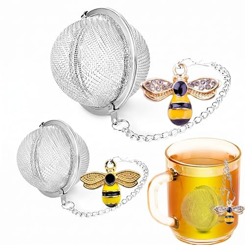 KOQAIIZ 2 Stück Teesieb, Tee Ei, Teeei für Losen Tee, mit bunten Biene Anhängern, Teeei Edelstahl für losen Tee, dekoratives Tee Zubehör für Teeliebhaber