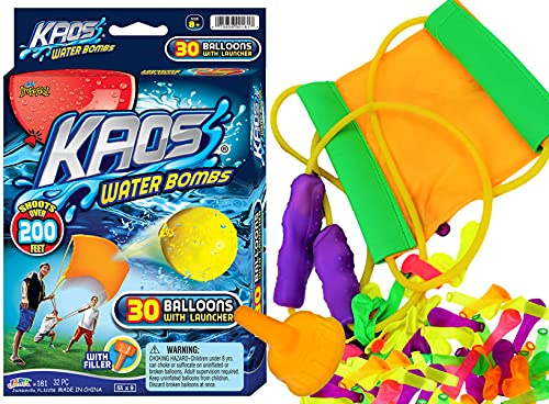 KAOS Water Balloon Launcher Slingshot w/ 30 Bulk Water Balloons & 1 Nozzle (1 Set) Long Range Water Bombs Catapult Toy for Kids and Adults. Outdoor Summer Games & Beach Toys. 181-1A