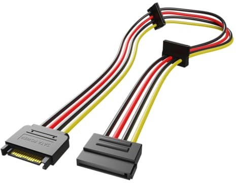 rhinocables - SATA Power Splitter Cable | 1 Male to 3 Female Connectors | 85cm Length for Extended Reach | Ideal for CD DVD HDD SSD and Multi-Device Power Setups