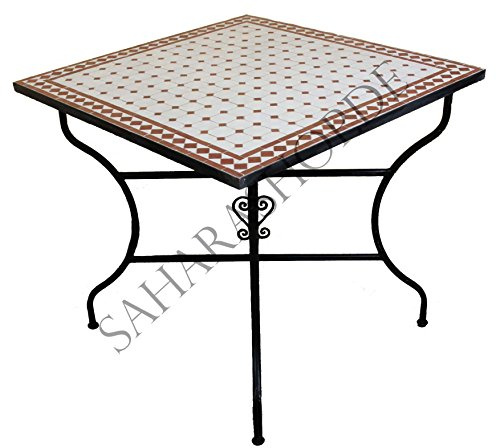 Saharashop Mediterraner Mosaiktisch Bordeaux-Natur 80 x 80 cm, Terrassentisch, Gartentisch, Mediterraner Fliesentisch, Beistelltisch-Handarbeit, Balkontisch Bistrotisch Kaffeetisch