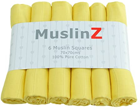 MuslinZ Baby Musselintücher, Gelb, 6 Stück