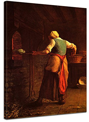 Bilderdepot24 Wandbild Jean-François Millet Frau beim Brotbacken - 30x40cm hochkant - Alte Meister Berühmte Gemälde Leinwandbild Kunstdruck Bild auf Leinwand