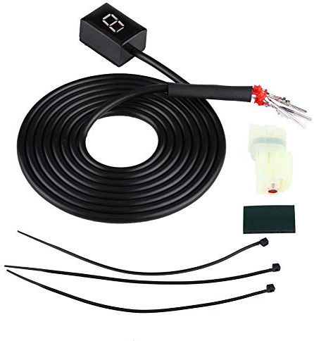 Motorcycle 6 Speed Digital LED Display Gear Indicator - Shift Lever Sensors ECU Plug Mount With Cable Ties & Adhesive Mounting Pads