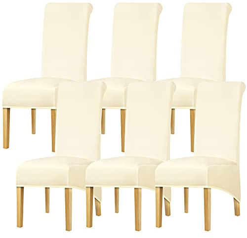 Leorate XL Size High Back Chair Cover Stretch Spandex Chair Slipcover for Dining Room Wedding Party Banquet Home Decor Cream 6 pieces