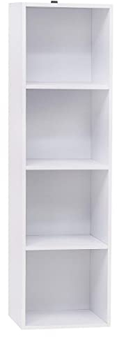 WOLTU Bücherregal mit 4 Fächern, Würfelregal Weiß, Standregal, freistehendes Büroregal, Aktenregal, Aufbewahrungsregal aus Holzwerkstoff, 30x106x24 cm (BxHxT), SK003ws4