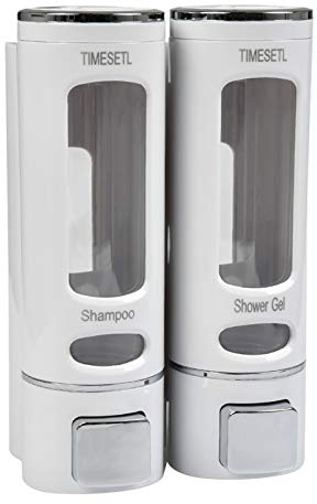 TIMESETL Dispenser Sapone Muro 400ML x 2 a Parete Liquido per Doccia Manuale Doppio e Shampoo, Contenitore Gel Doccia Hotel Bagno Toilette
