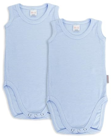 wellyou – Baby Body ohne Arm aus 100% super weicher Baumwolle – 2er Set Kinder Body Ärmellos für Mädchen & Jungen -Babybody Made in EU - Ohnearmbody (Hellblau Wieß - Gr. 104-110)