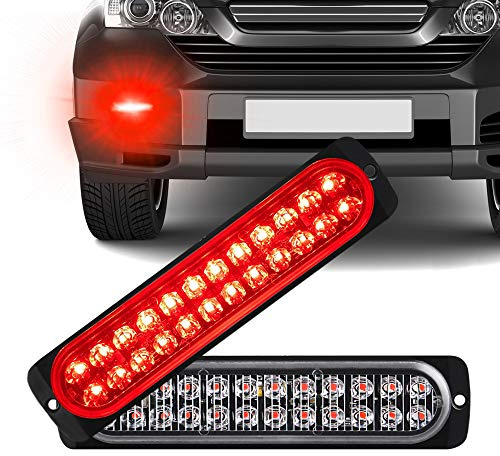 Sidaqi 2PCS 24-LED 72w Montaggio superficiale Avviso di emergenza Rischio lampeggiante Barra stroboscopica con impermeabile per camion per auto 12-24V(rosso)