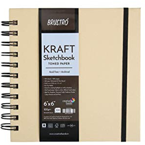 Brustro Toned Paper – Kraft-Skizzenbuch, Spiralbindung, Größe 15,2 x 15,2 cm, 100 g/m² (100 Blatt), 200 Seiten