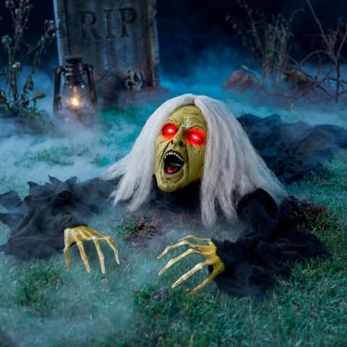 JOYIN Sorcière Rampante d'halloween Sort de la Terre avec Sons Effrayants et Yeux Clignotants pour Décoration de Jardin, Accessoires de Fêtes