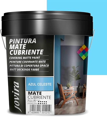 JOVIRA PINTURAS Pintura Mate Cubriente | Colores | Pintura interior-exterior con excelente poder cubriente. (4 Litros, Azul celeste) T